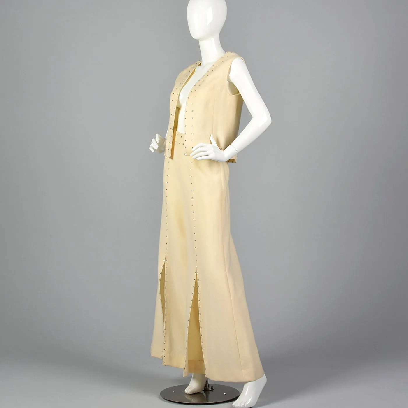 1970s Cream Wool Vest with Palazzo Pants