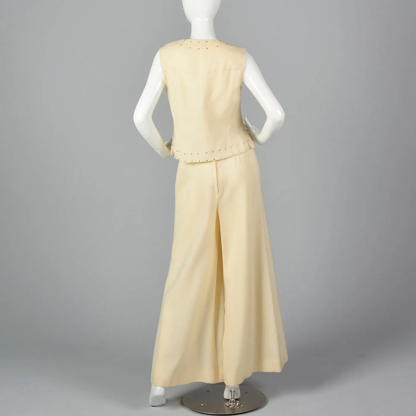 1970s Cream Wool Vest with Palazzo Pants