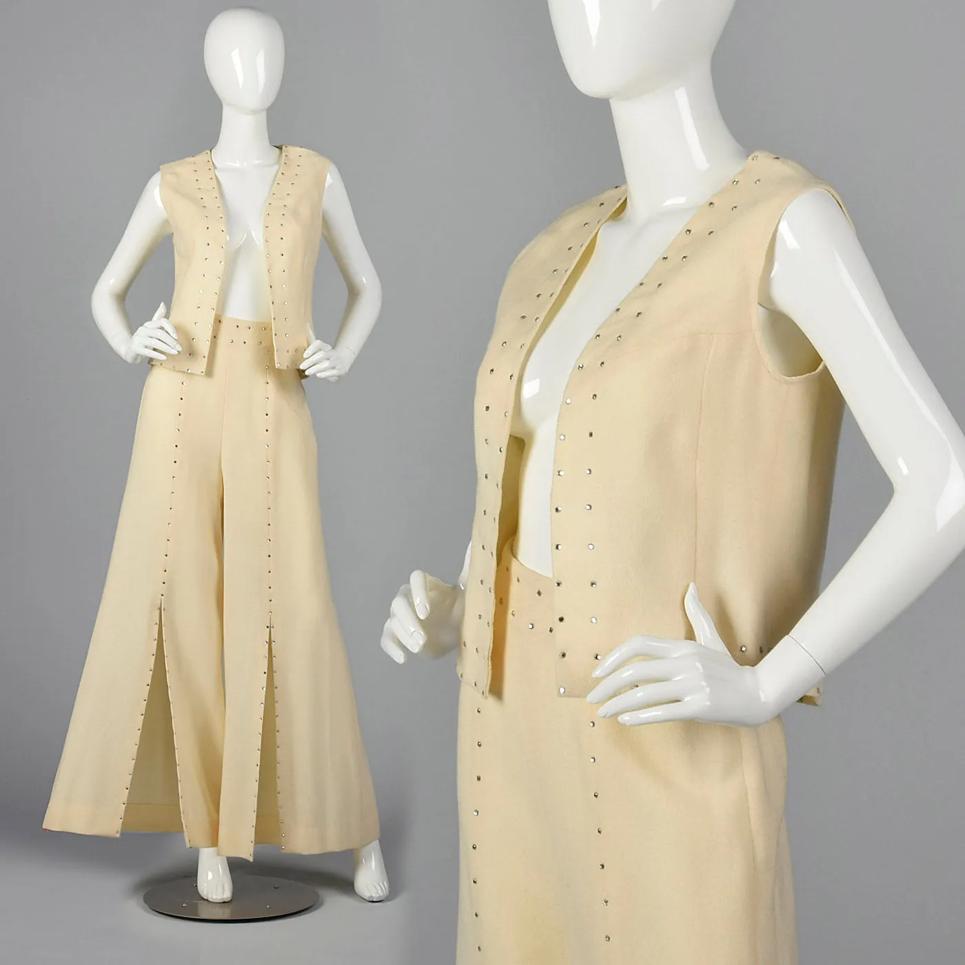 1970s Cream Wool Vest with Palazzo Pants