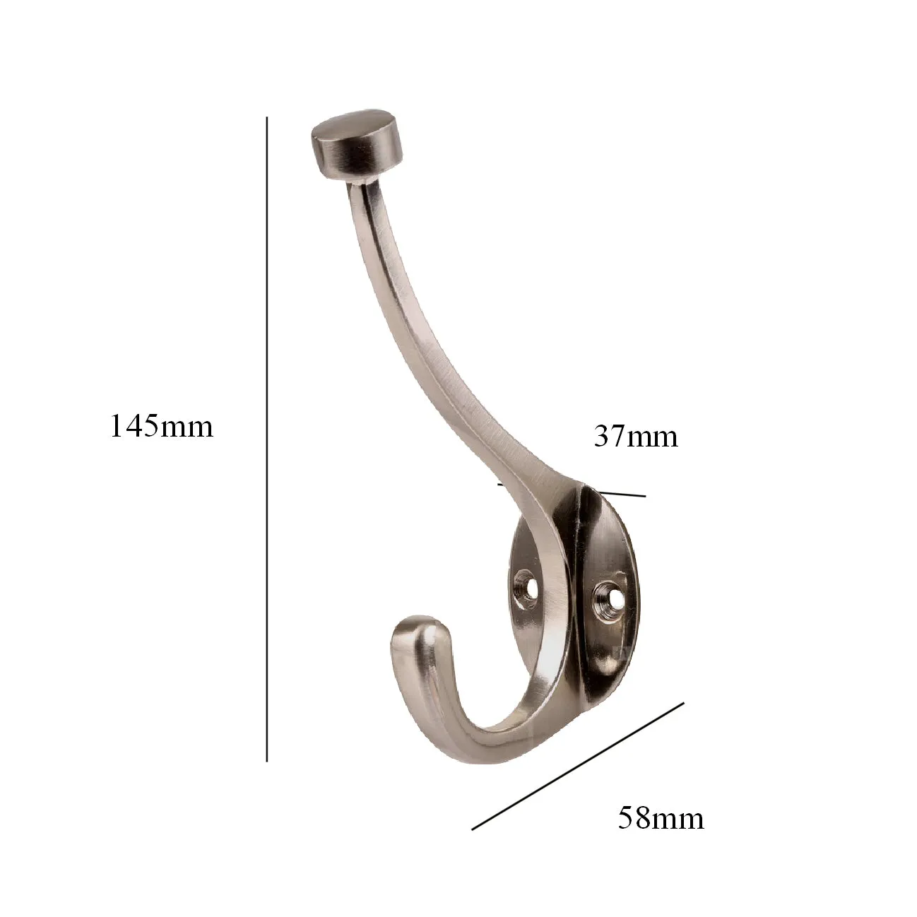 2 x Satin Nickel Large Pill Top Hat and Coat Hooks