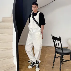 2023 Autumn Male Overalls Solid Color Straight Loose Denim Jumpsuit Men's Zipper Personalized Streetwear Cargo Pants 9A6587
