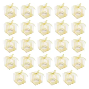 24 Pack Clear Individual Cupcake Boxes for Wedding Favors, Gold Satin Ribbon and Inserts Included (4.3 x 3.7 In)