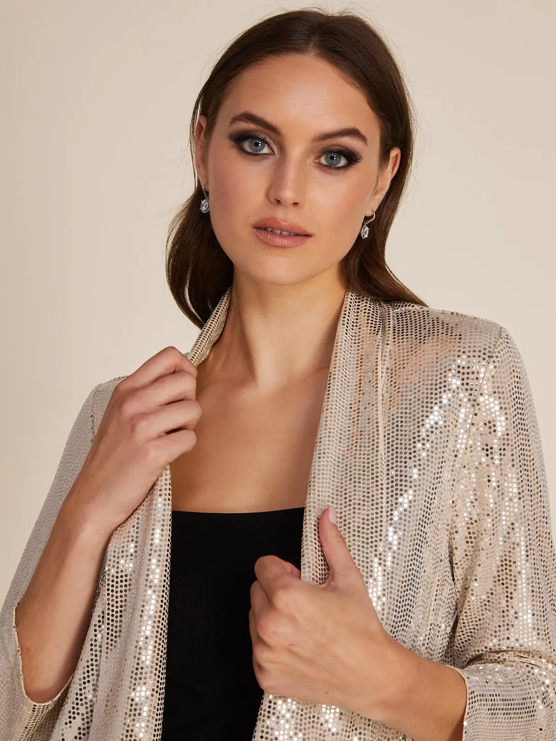 3/4 Sleeve Allover Sequin Cover-Up