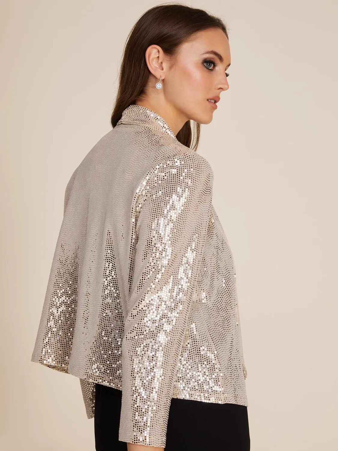 3/4 Sleeve Allover Sequin Cover-Up