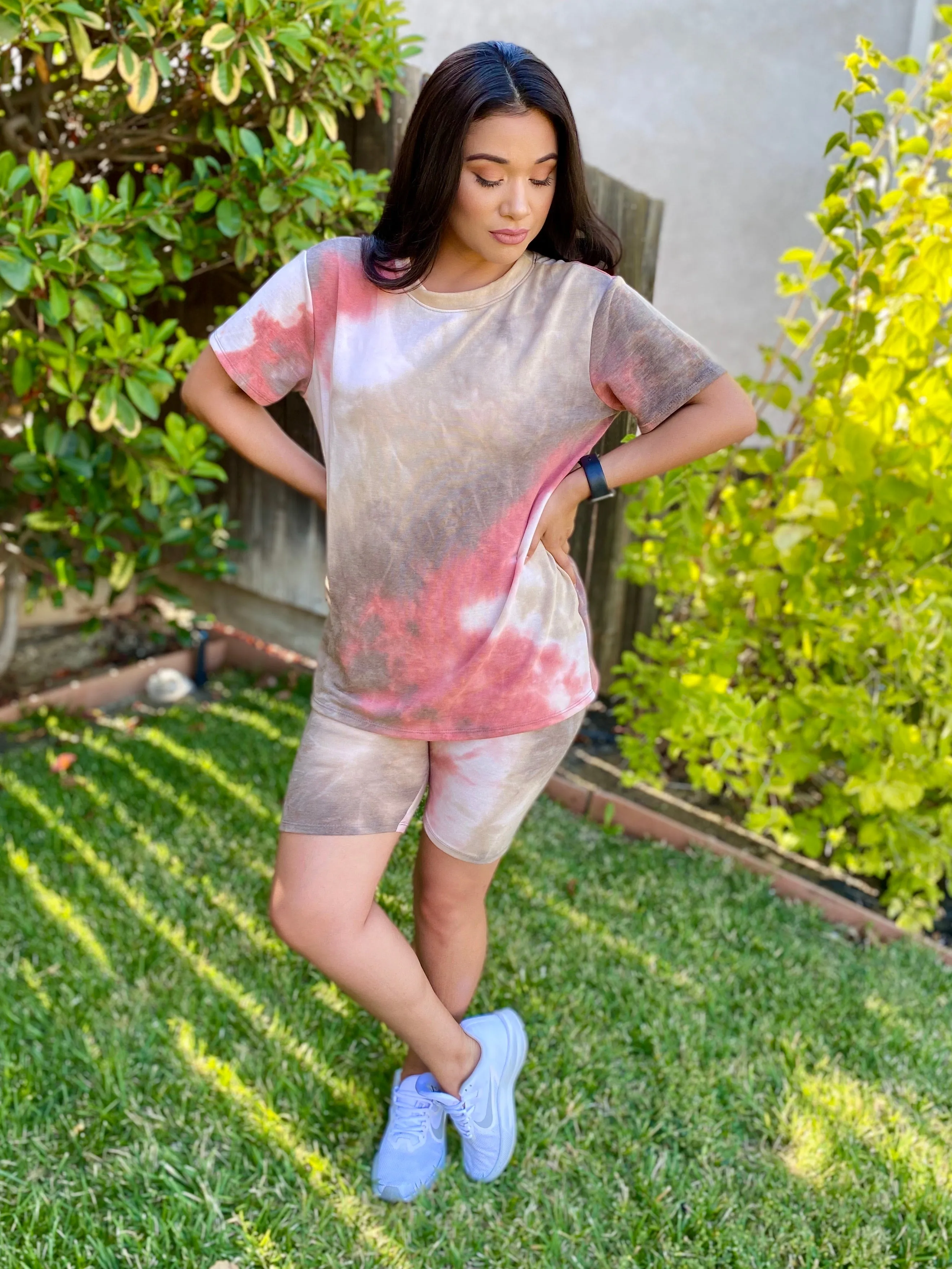 “A Lighter Shade of Brown” Tye Dye Biker Short Set