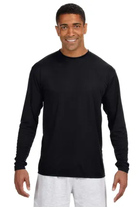A4 Mens Performance Moisture Wicking Long Sleeve Crewneck T-Shirt - Black