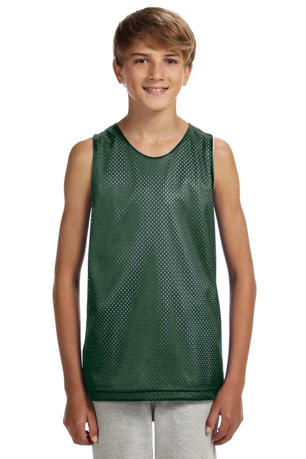 A4 Youth Reversible Moisture Wicking Mesh Tank Top - Hunter Green/White
