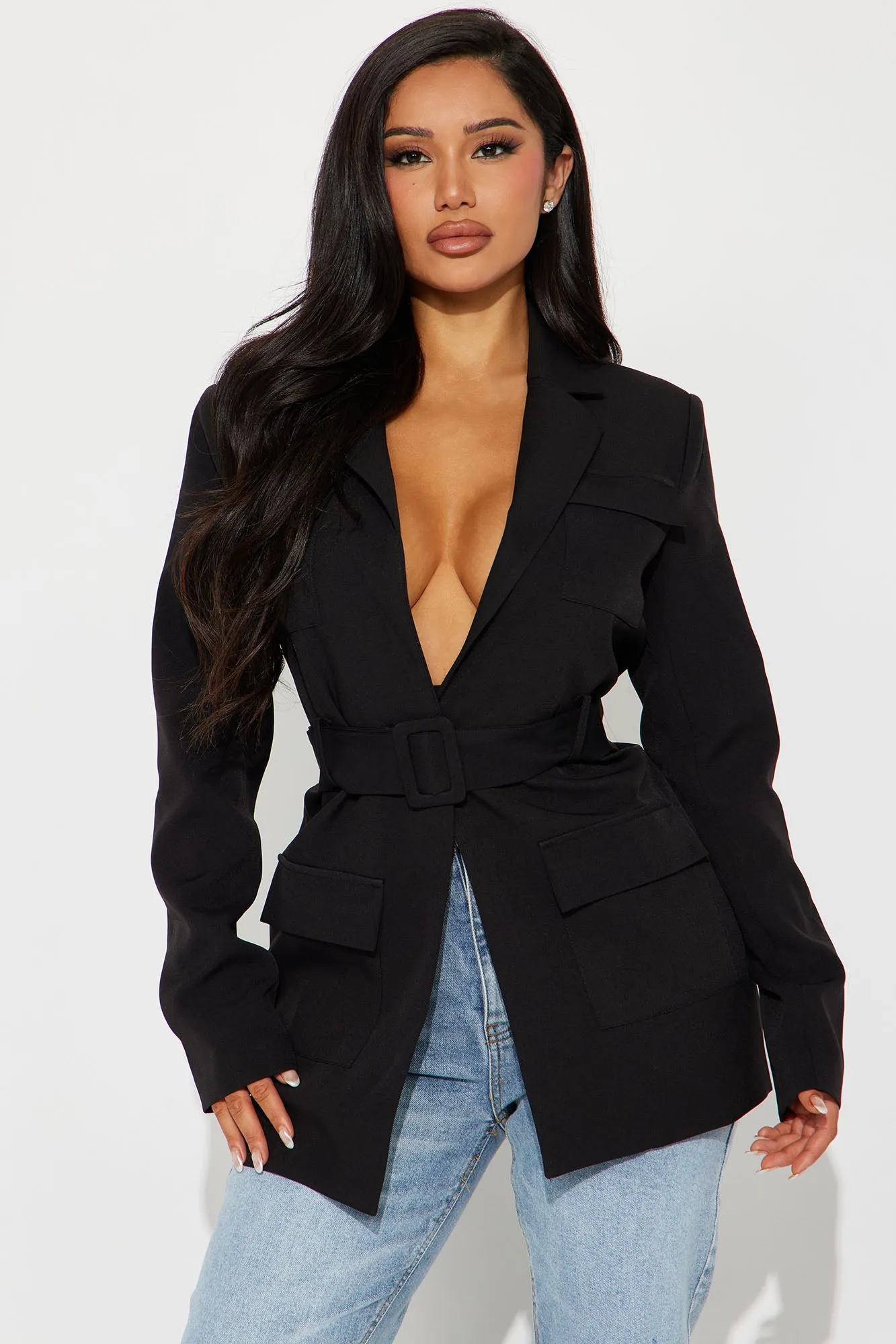 About The Business Belted Blazer - Black