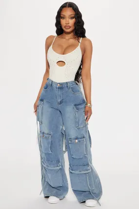 According To You Baggy Cargo Jeans - Medium Wash