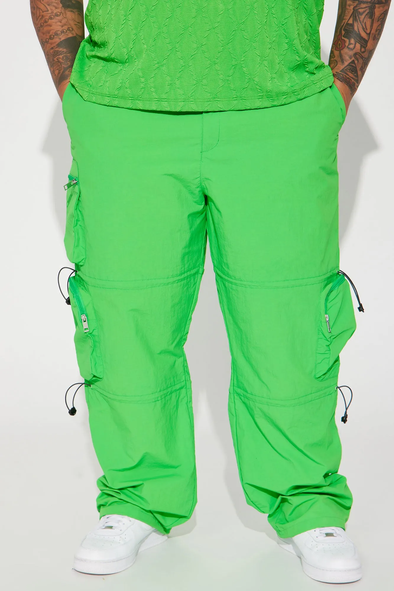 Act Like Homie Nylon Drawstring Cargo Pants - Green