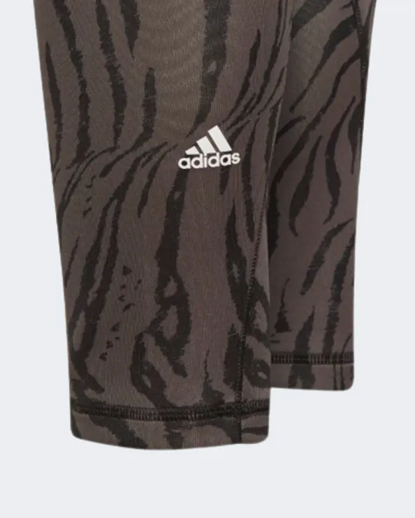 Adidas Optime Aeroready Sport Icon Animal Print 7/8 Girls Training Tight Black/Grey Hl2443