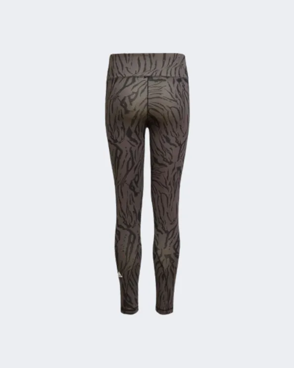 Adidas Optime Aeroready Sport Icon Animal Print 7/8 Girls Training Tight Black/Grey Hl2443