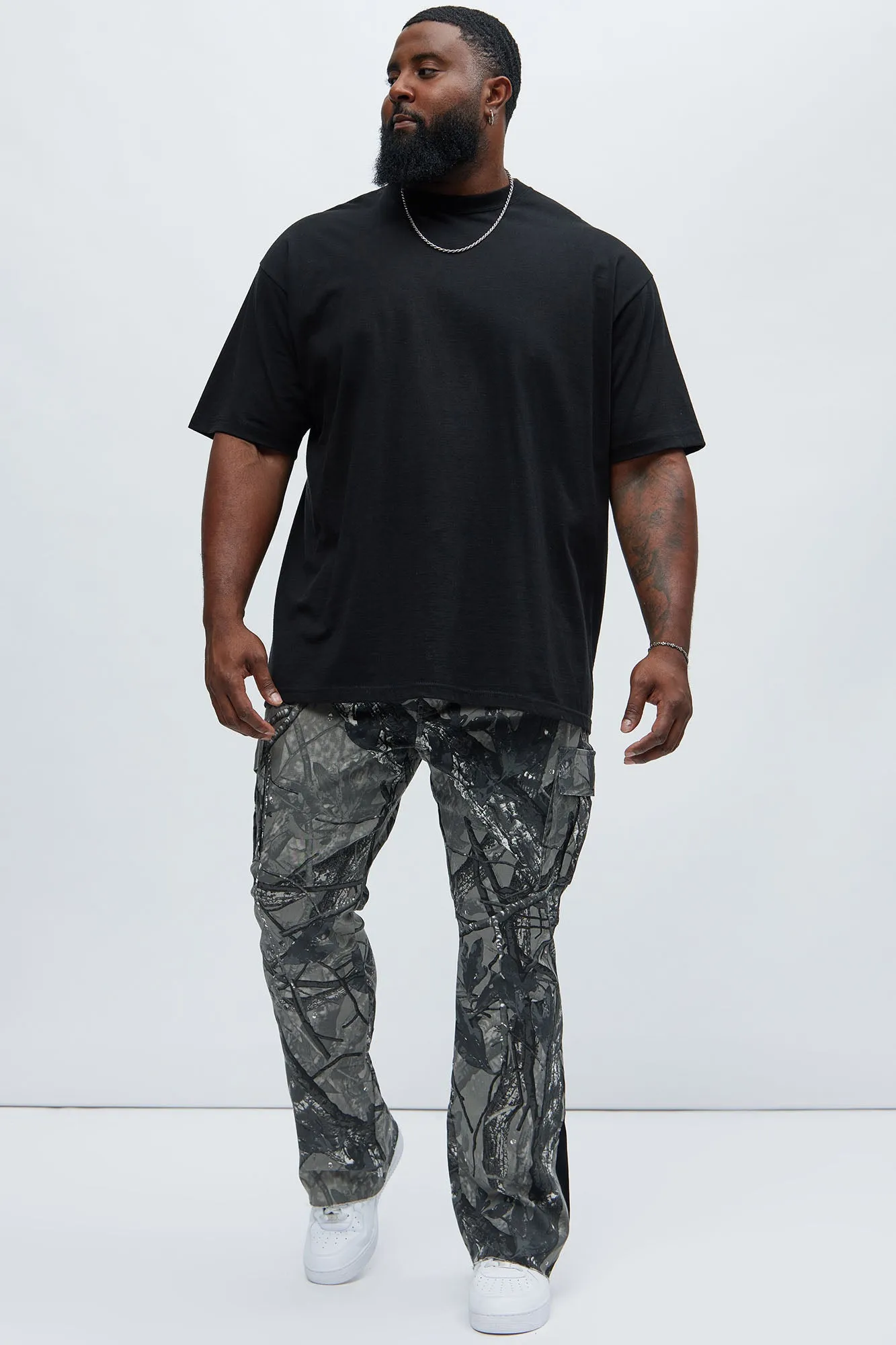 All Over Print Stacked Twill Flare Pant - Grey/combo