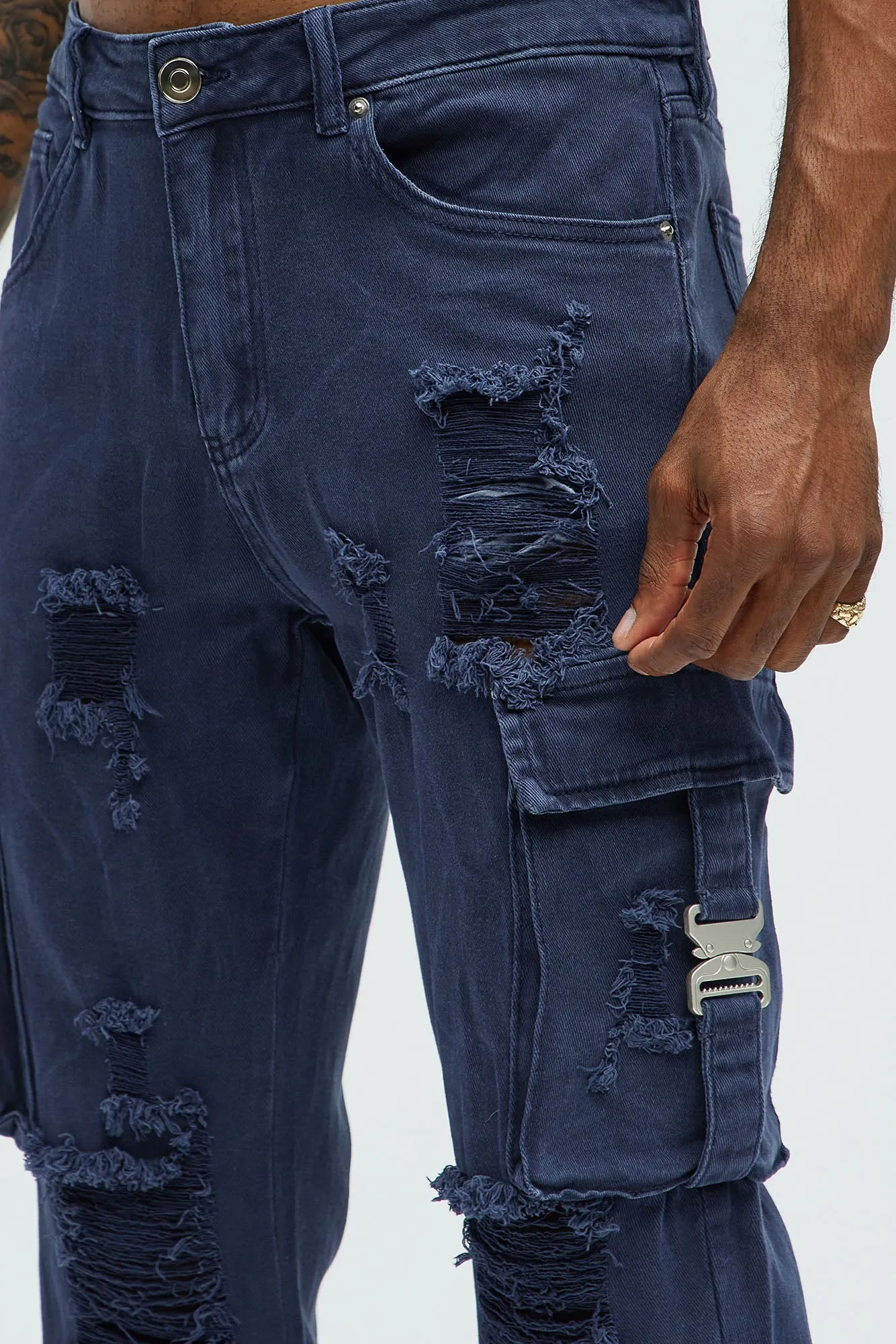 All Star Distressed Slim Cargo Jeans - Blue
