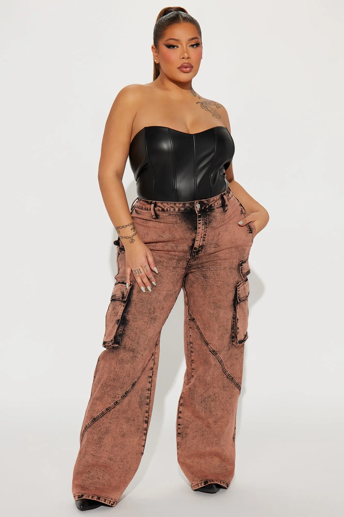 Always On Cargo Acid Wash Jeans - Peach