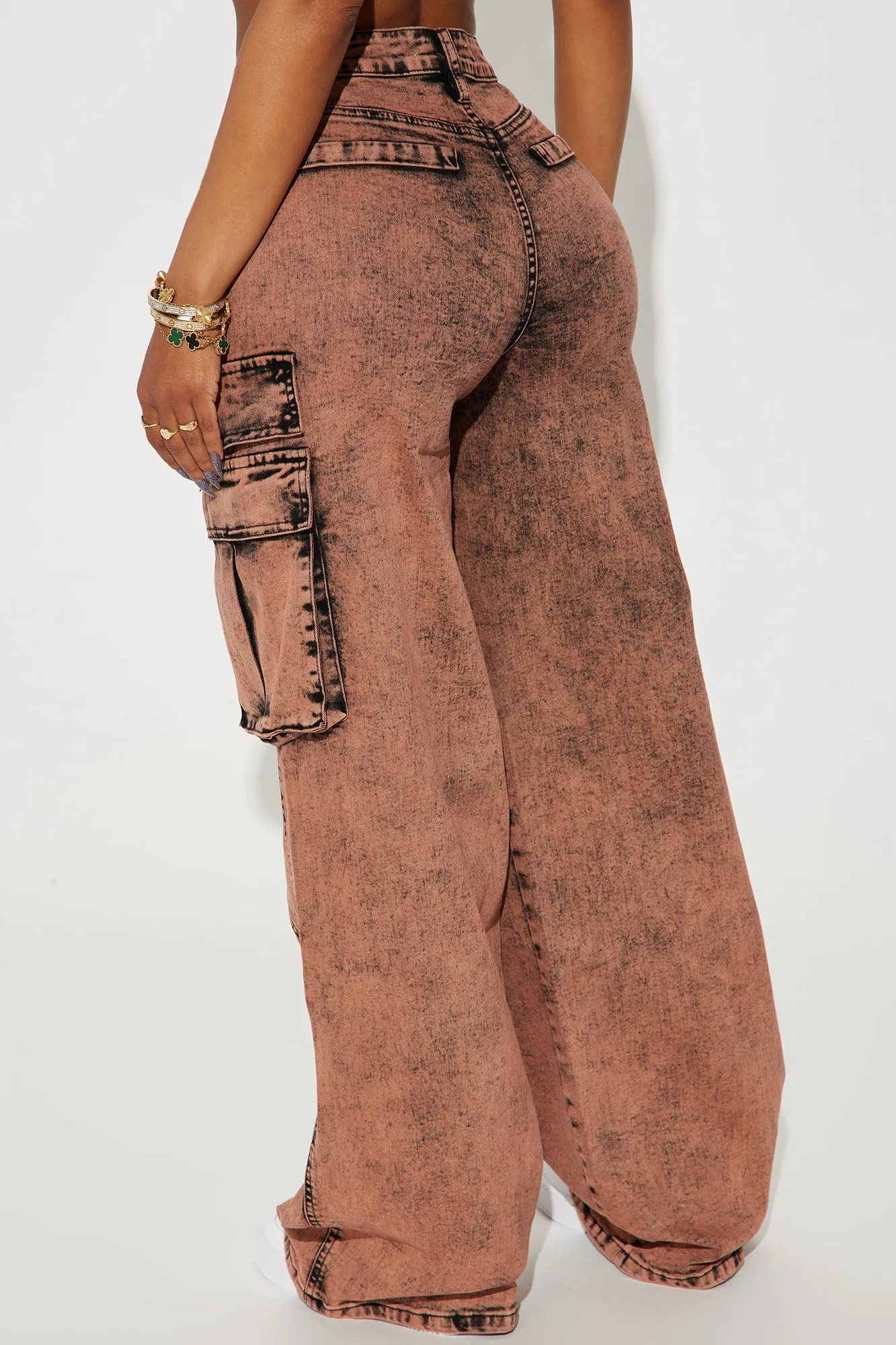 Always On Cargo Acid Wash Jeans - Peach