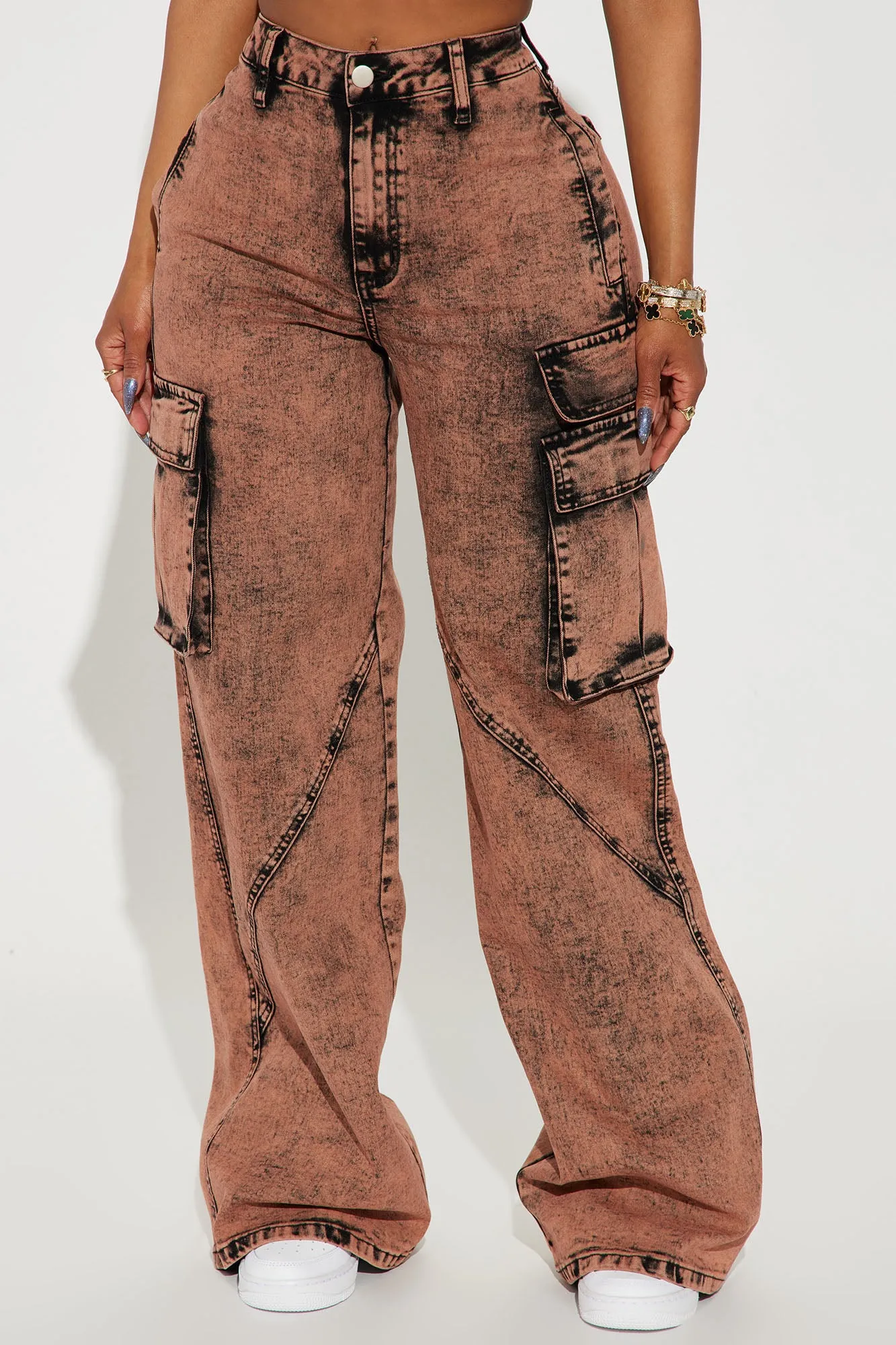 Always On Cargo Acid Wash Jeans - Peach