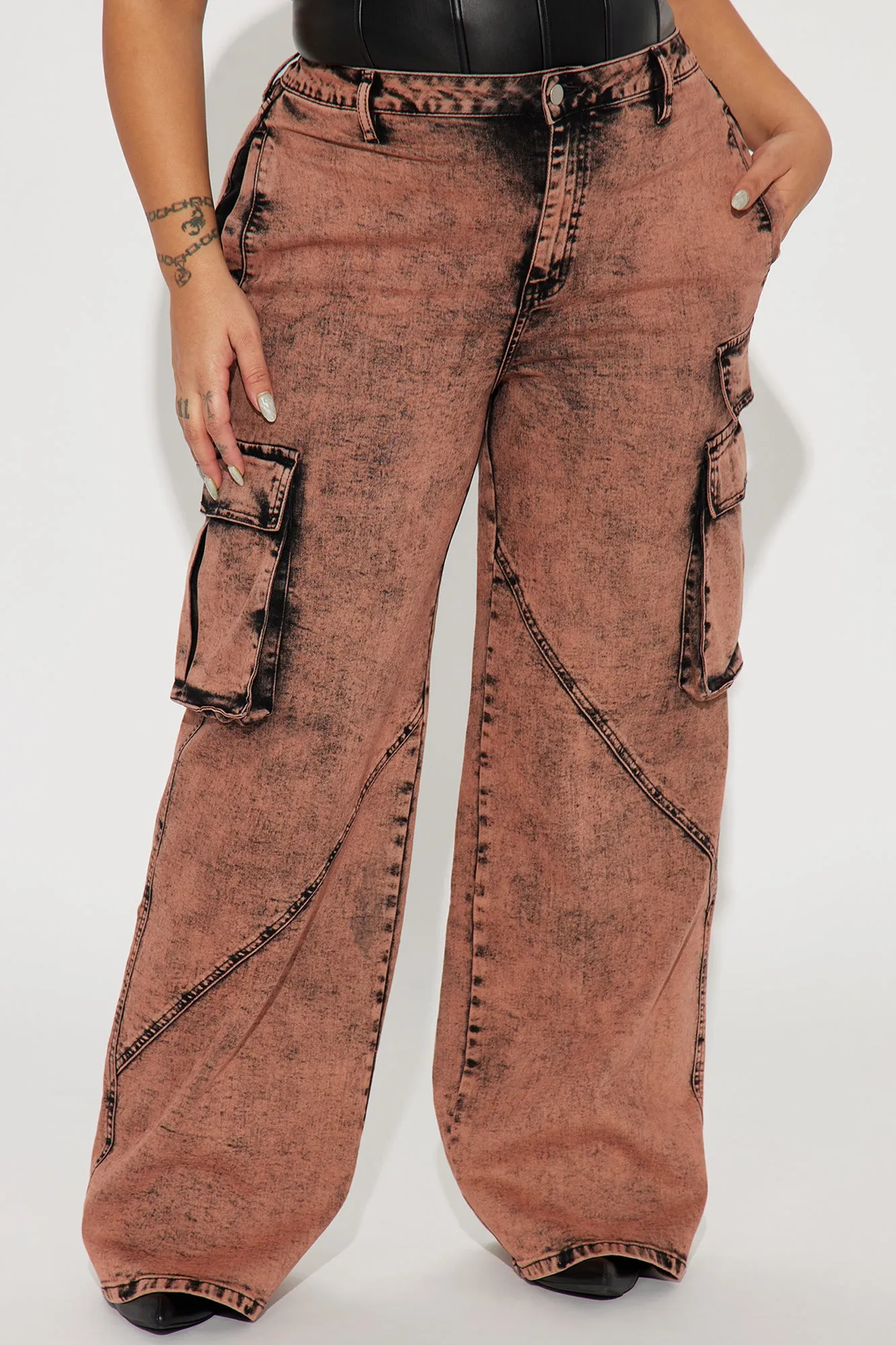 Always On Cargo Acid Wash Jeans - Peach