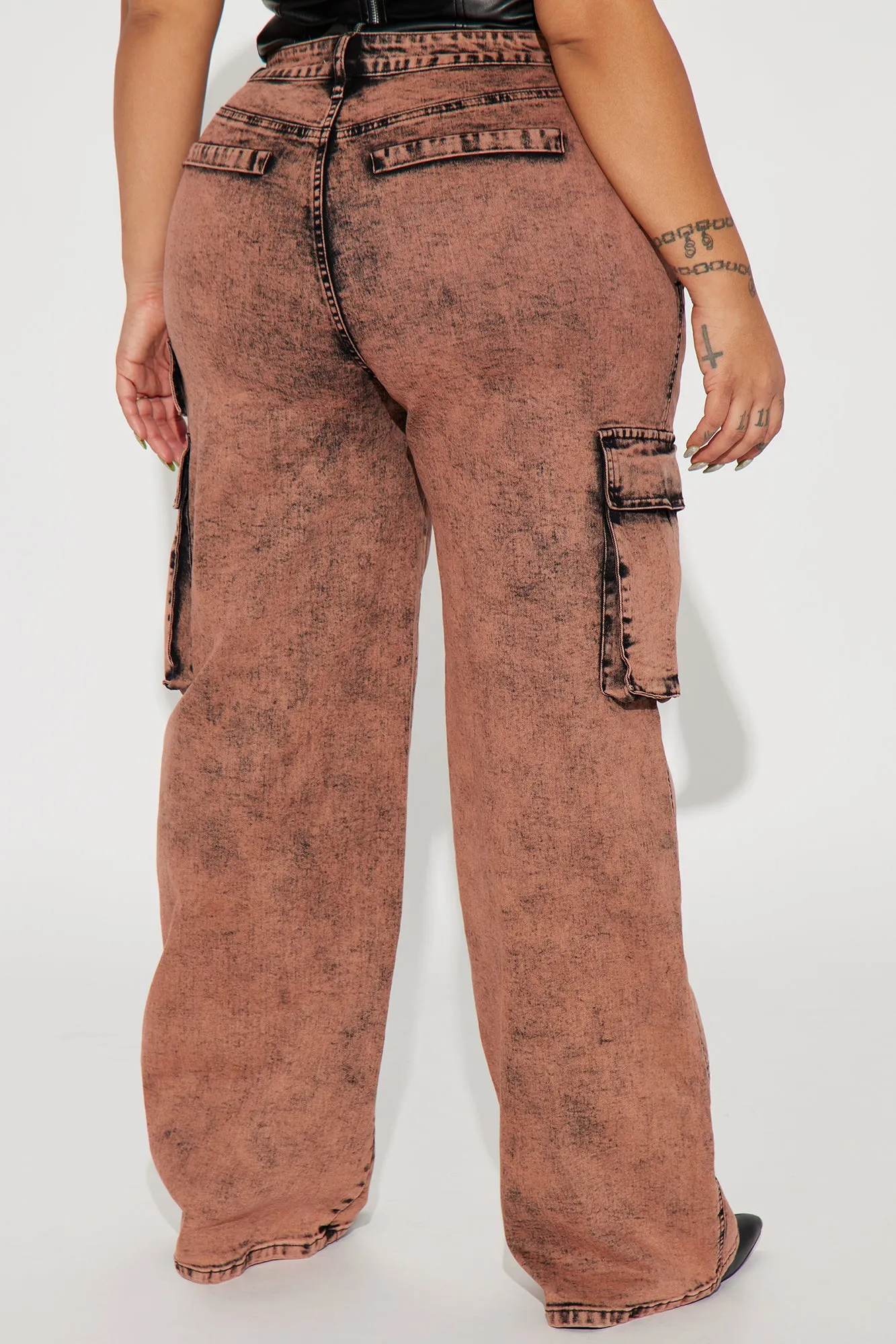 Always On Cargo Acid Wash Jeans - Peach