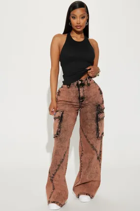 Always On Cargo Acid Wash Jeans - Peach