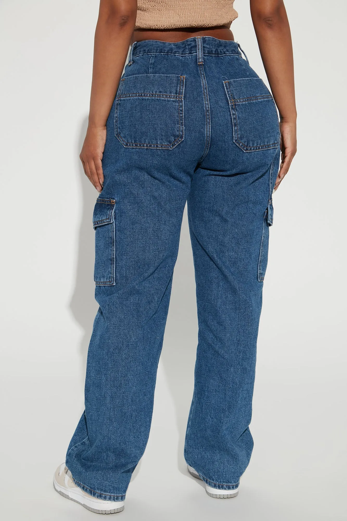 Always On His Mind Cargo Boyfriend Jeans - Medium Blue Wash