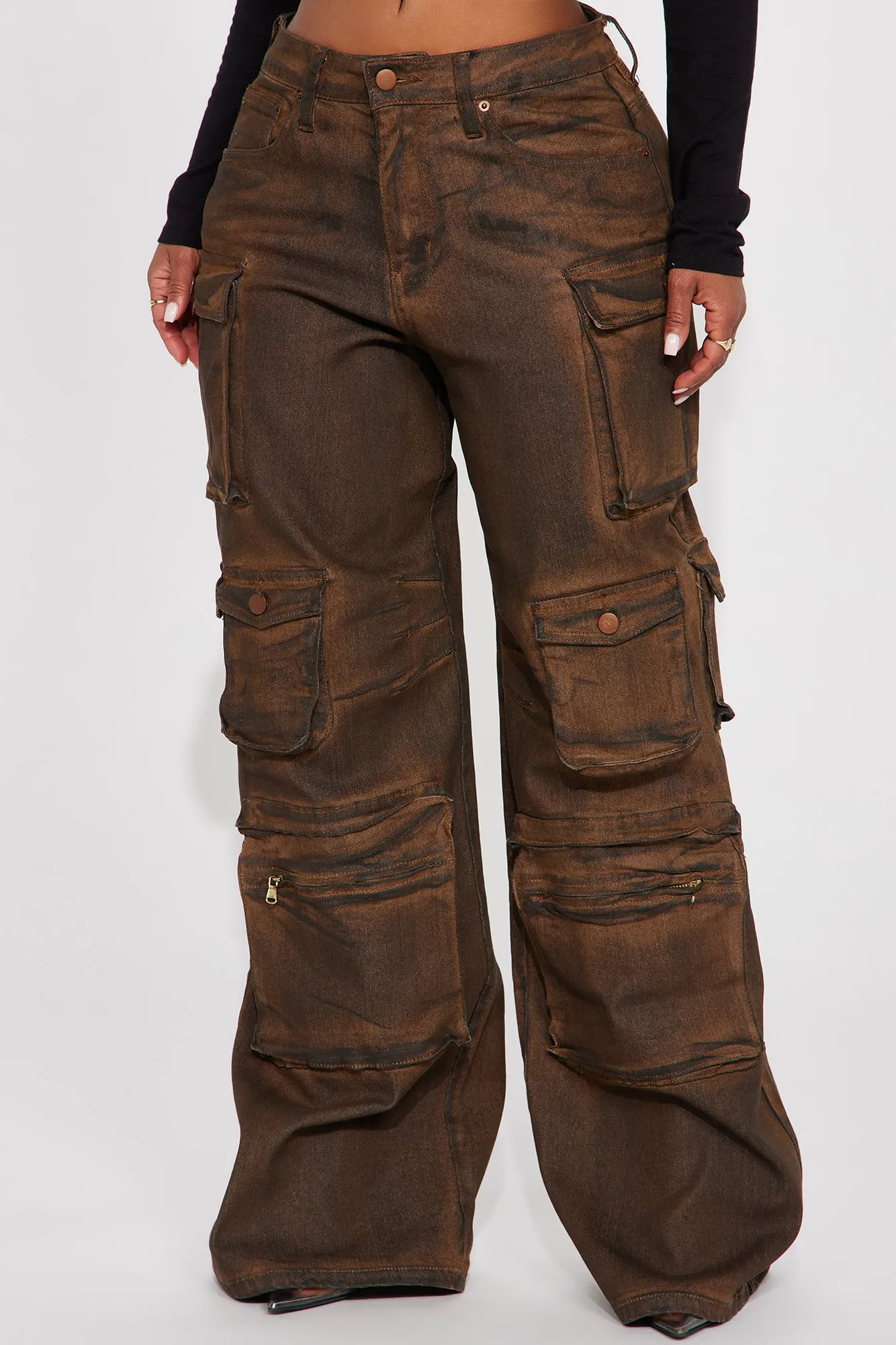 Always On My Mind Washed Low Rise Cargo Pant - Brown