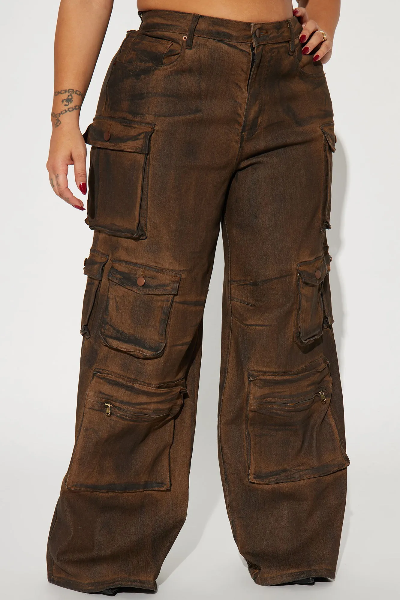 Always On My Mind Washed Low Rise Cargo Pant - Brown