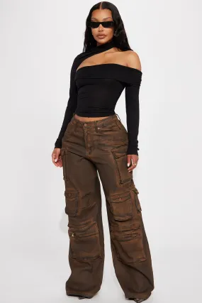 Always On My Mind Washed Low Rise Cargo Pant - Brown