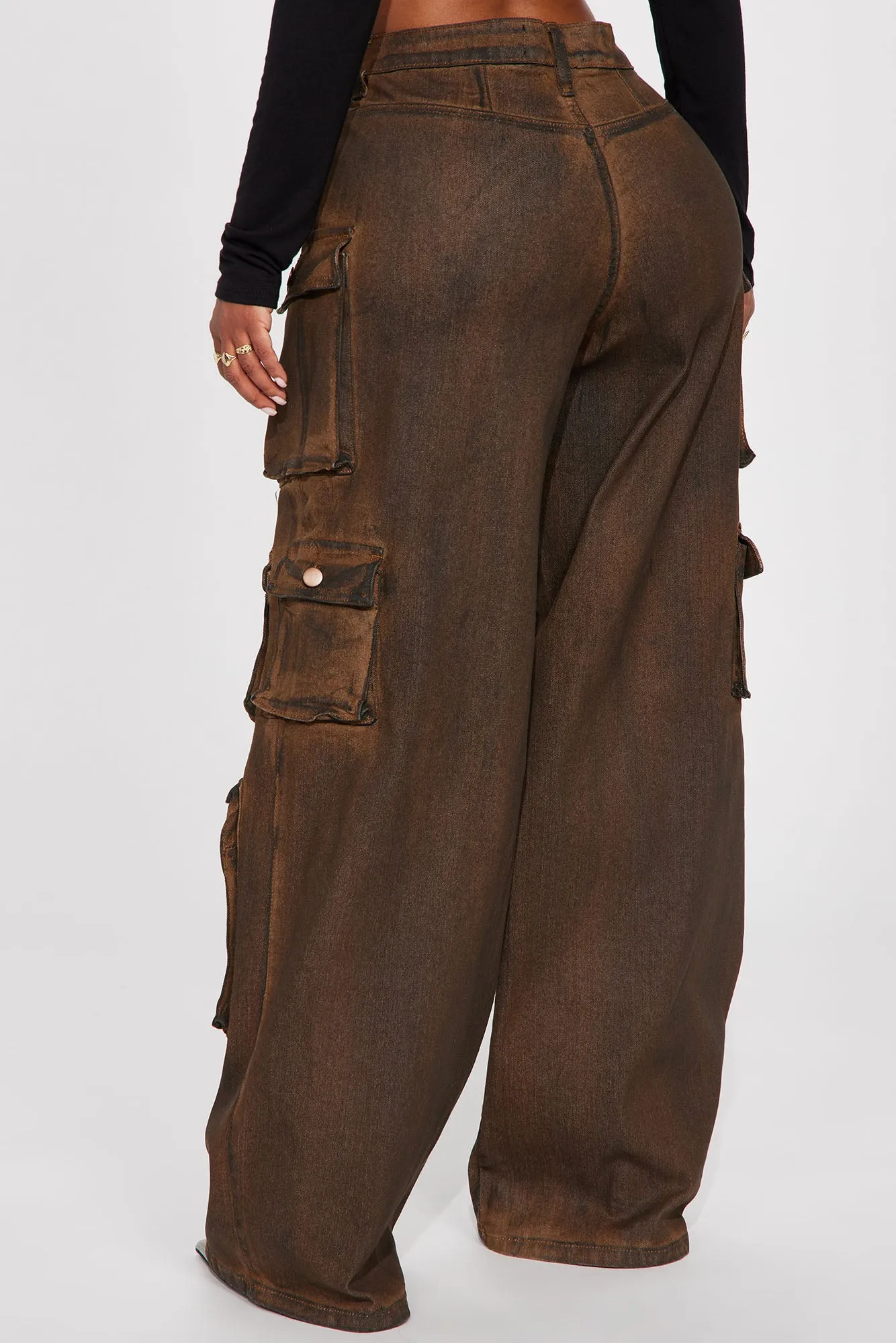 Always On My Mind Washed Low Rise Cargo Pant - Brown