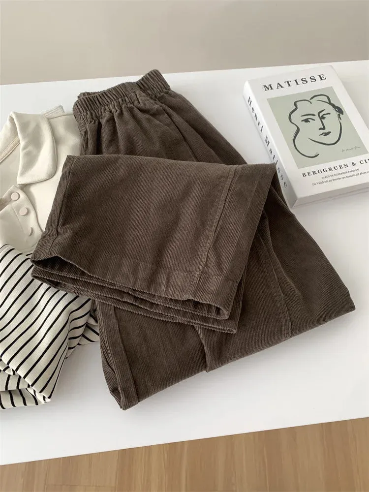 Amozae-Autumn Casual Outfits Amozae-Corduroy Loose Casual Straight Wide Leg Pants, 2024 Autumn Winter Slimming Cropped Pants