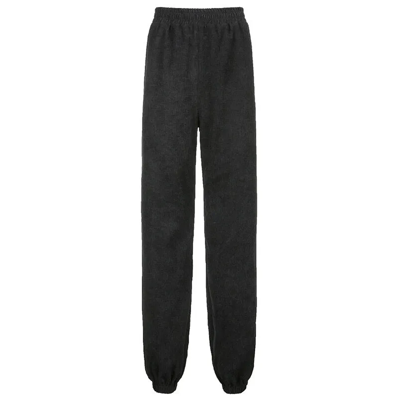 Amozae- Black Casual Corduroy High Waist Harem Pants Women Autumn Skinny Pocket Trousers Ladies Fashion Streetwear Joggers