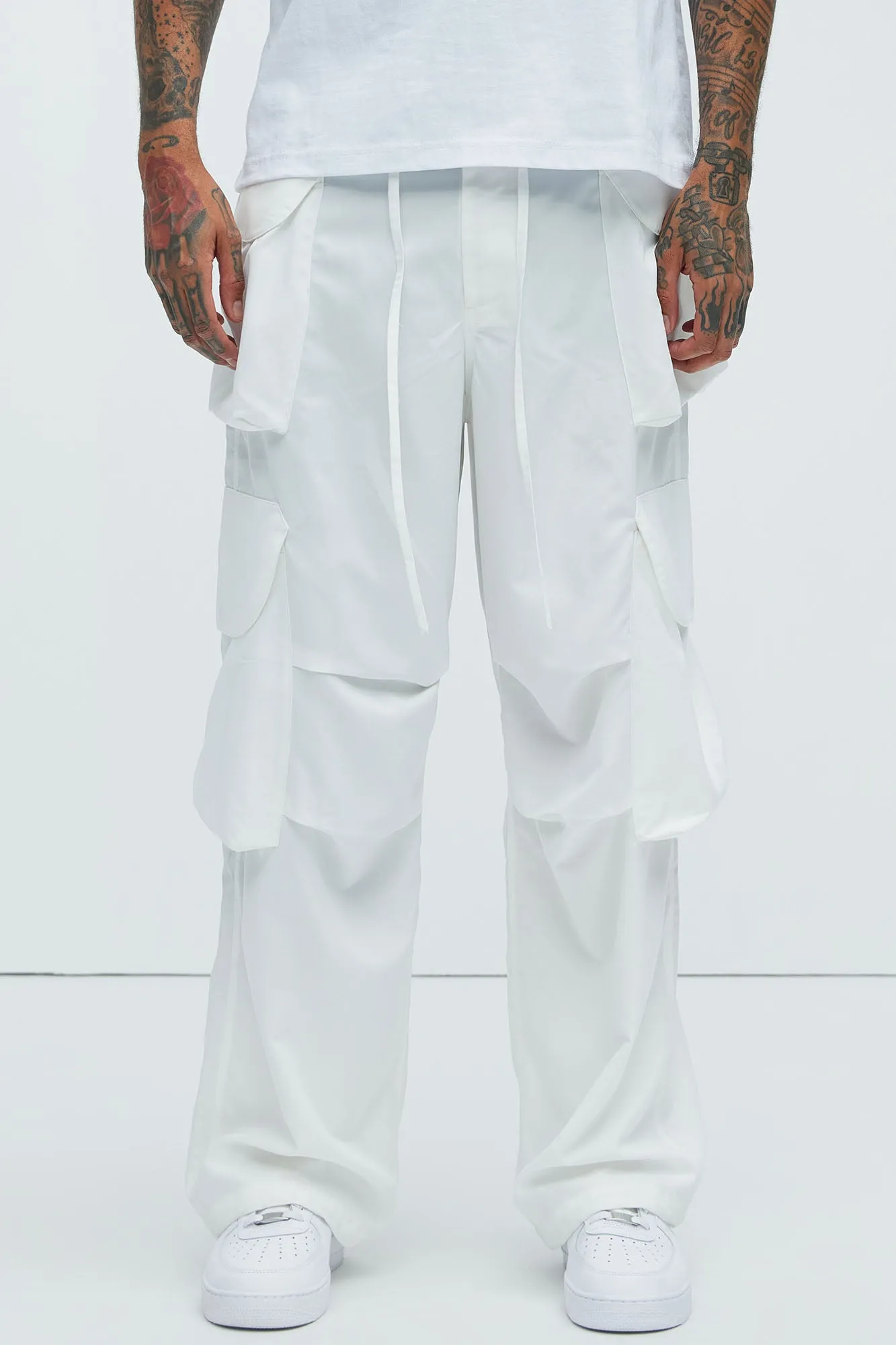 Angel Numbers Baggy Cargo Pants - White