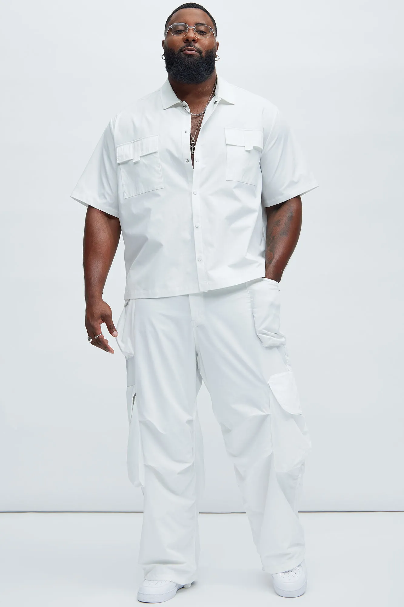 Angel Numbers Baggy Cargo Pants - White