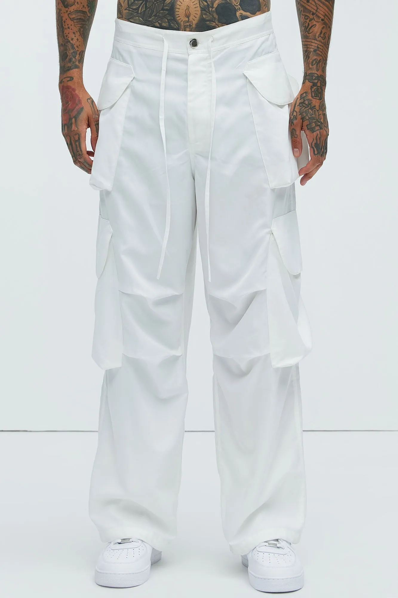 Angel Numbers Baggy Cargo Pants - White