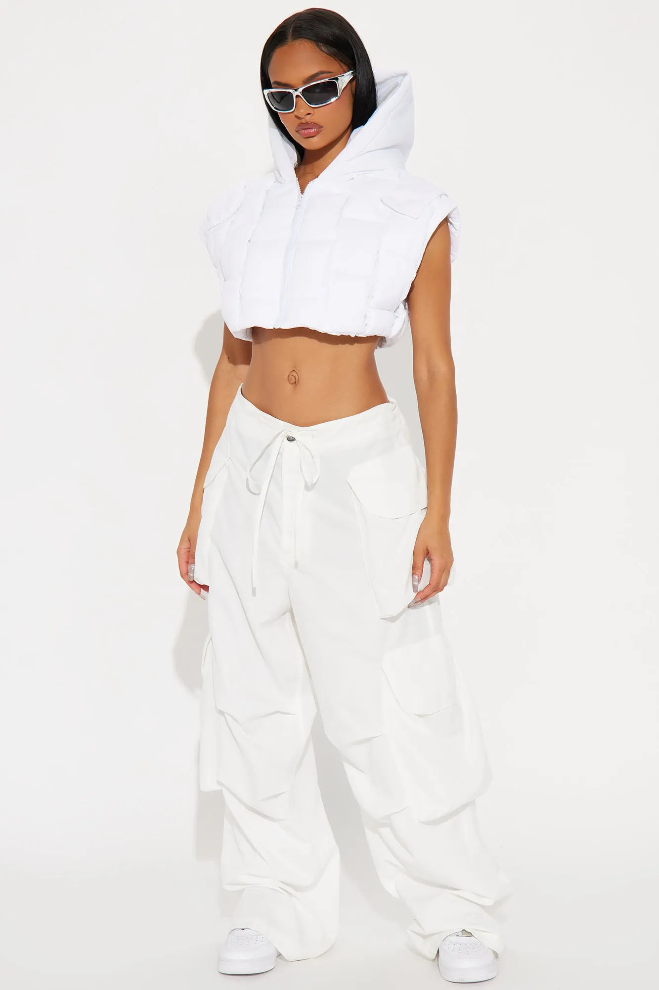 Angel Numbers Baggy Cargo Pants - White