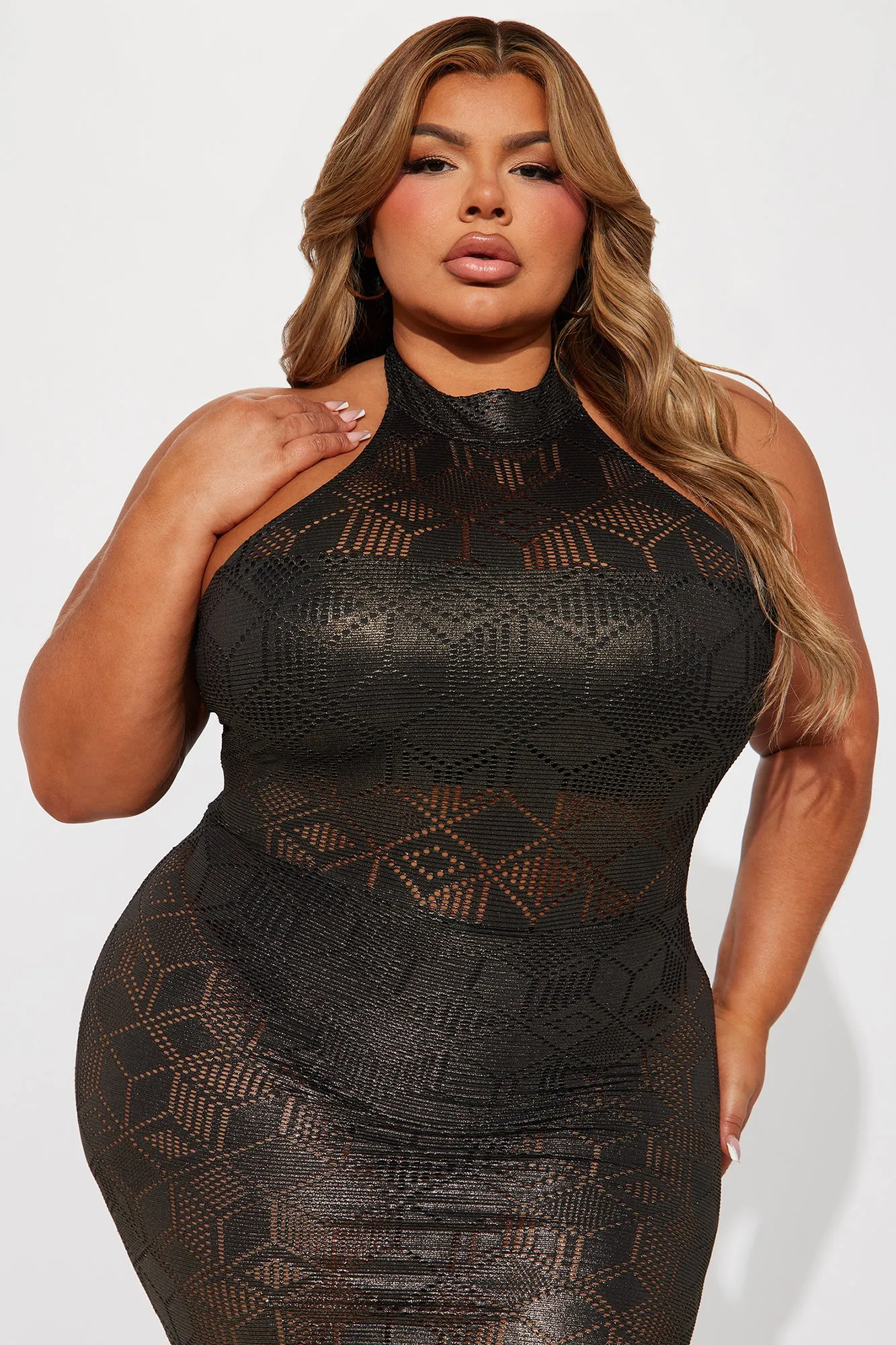 Angelica Metallic Maxi Dress - Black