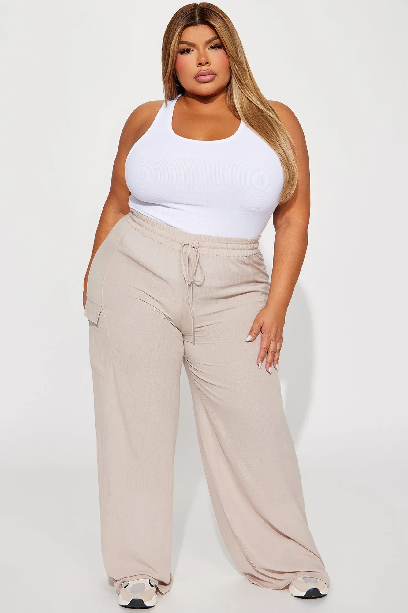Anissa Gauze Wide Leg Cargo Pant - Taupe