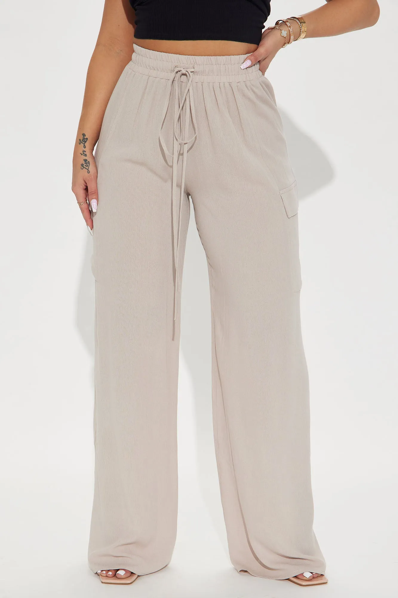 Anissa Gauze Wide Leg Cargo Pant - Taupe