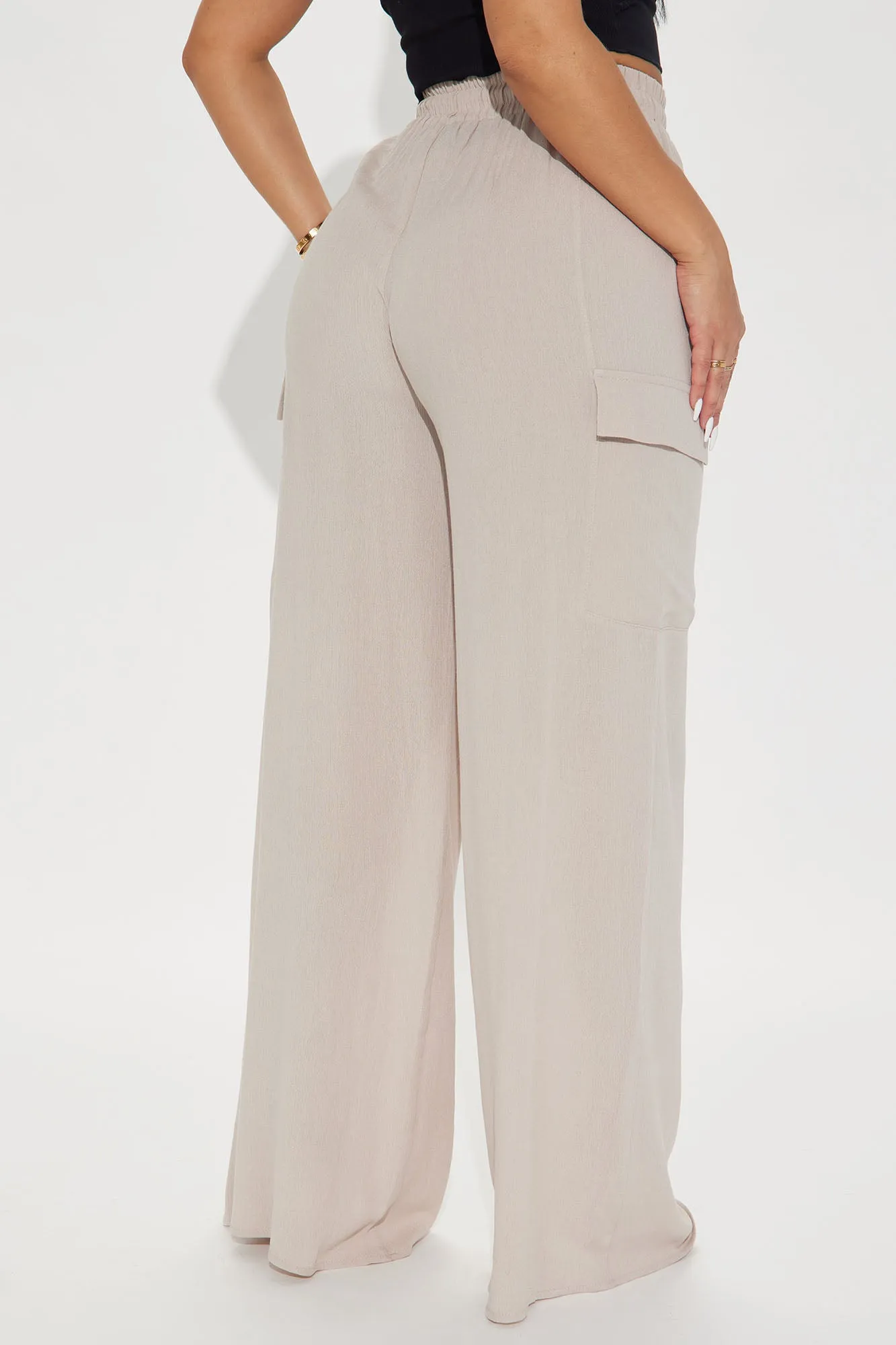 Anissa Gauze Wide Leg Cargo Pant - Taupe