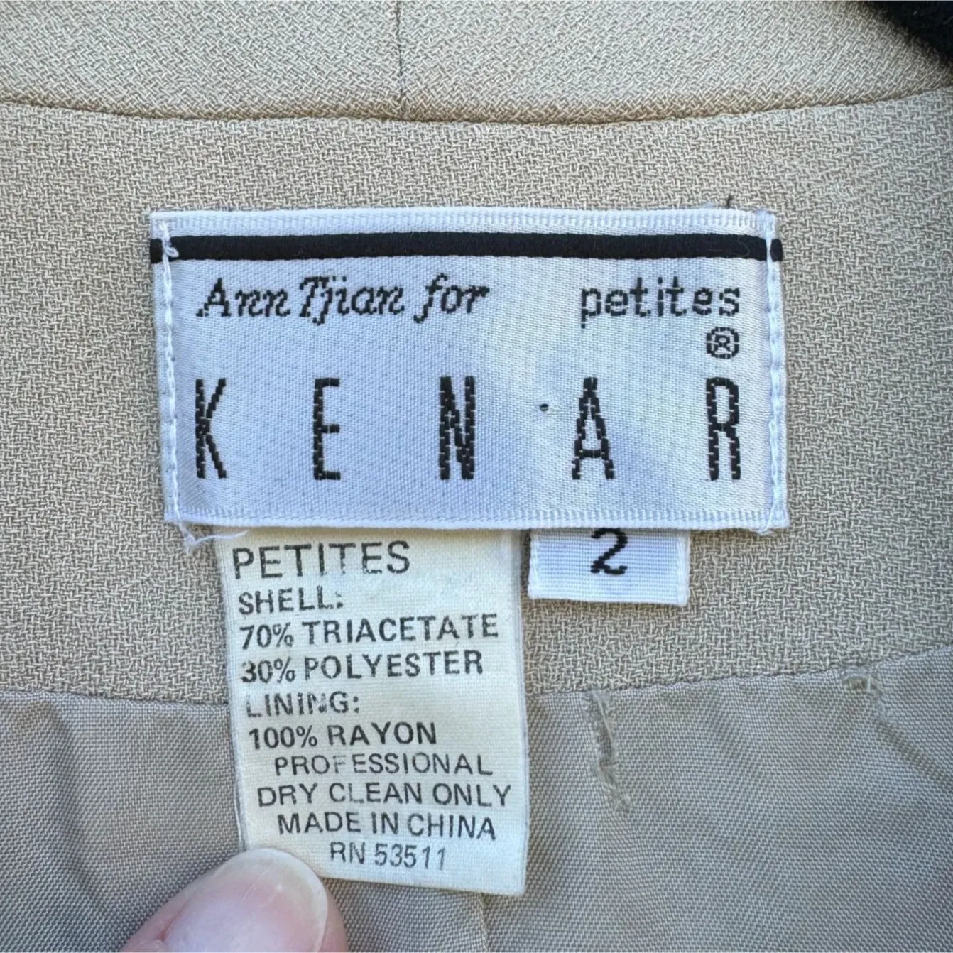 Anne Tjian for Kenar Vintage Double Breasted Shawl Collar Suit Jacket Blazer 2P