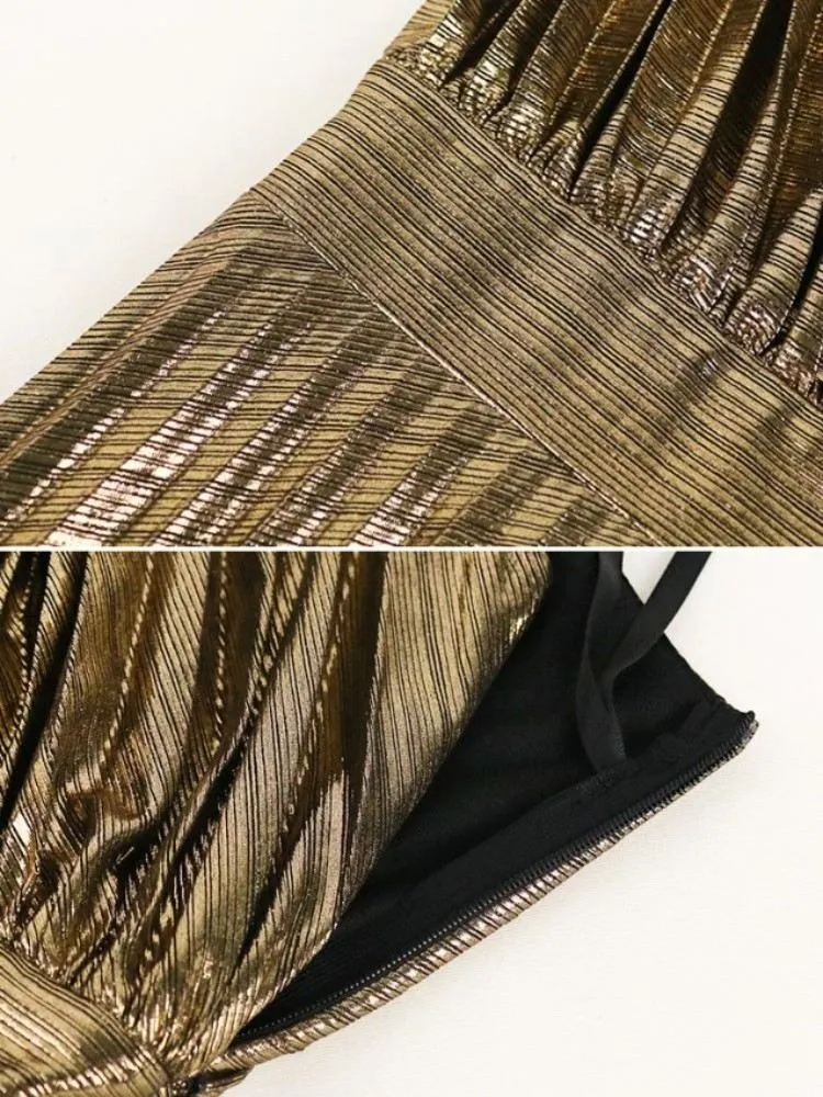AOMEIDRESS One Shoulder Party Maxi Dress Shiny Pleated