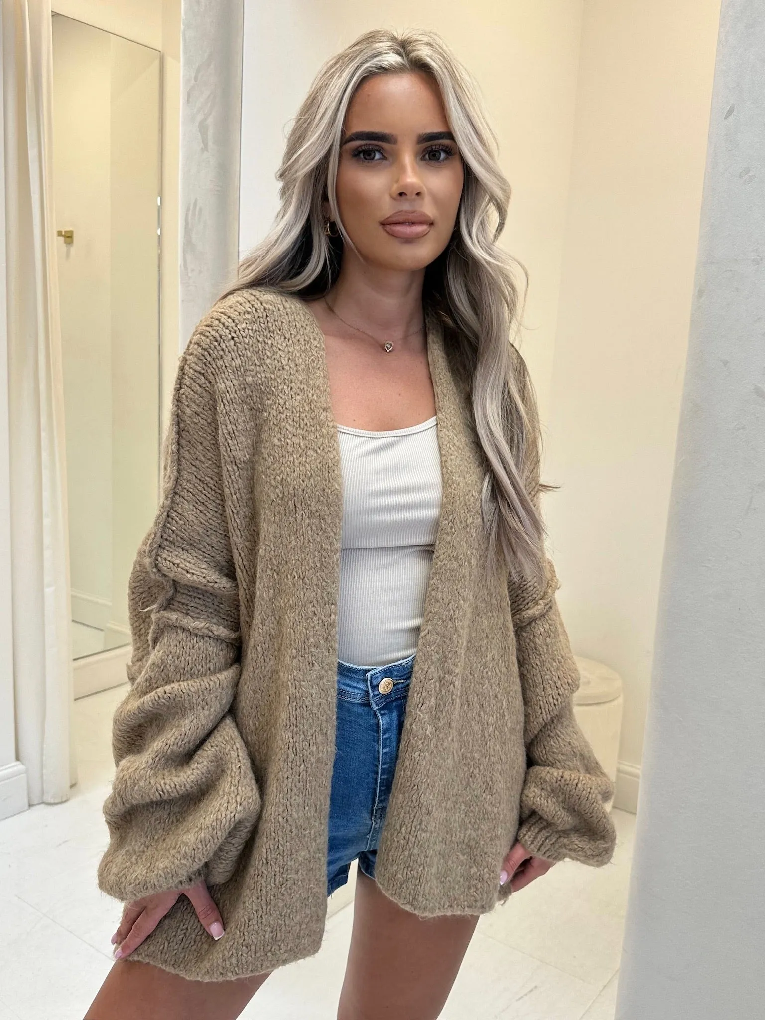 ARIA TAN OVERSIZED KNIT CARDIGAN