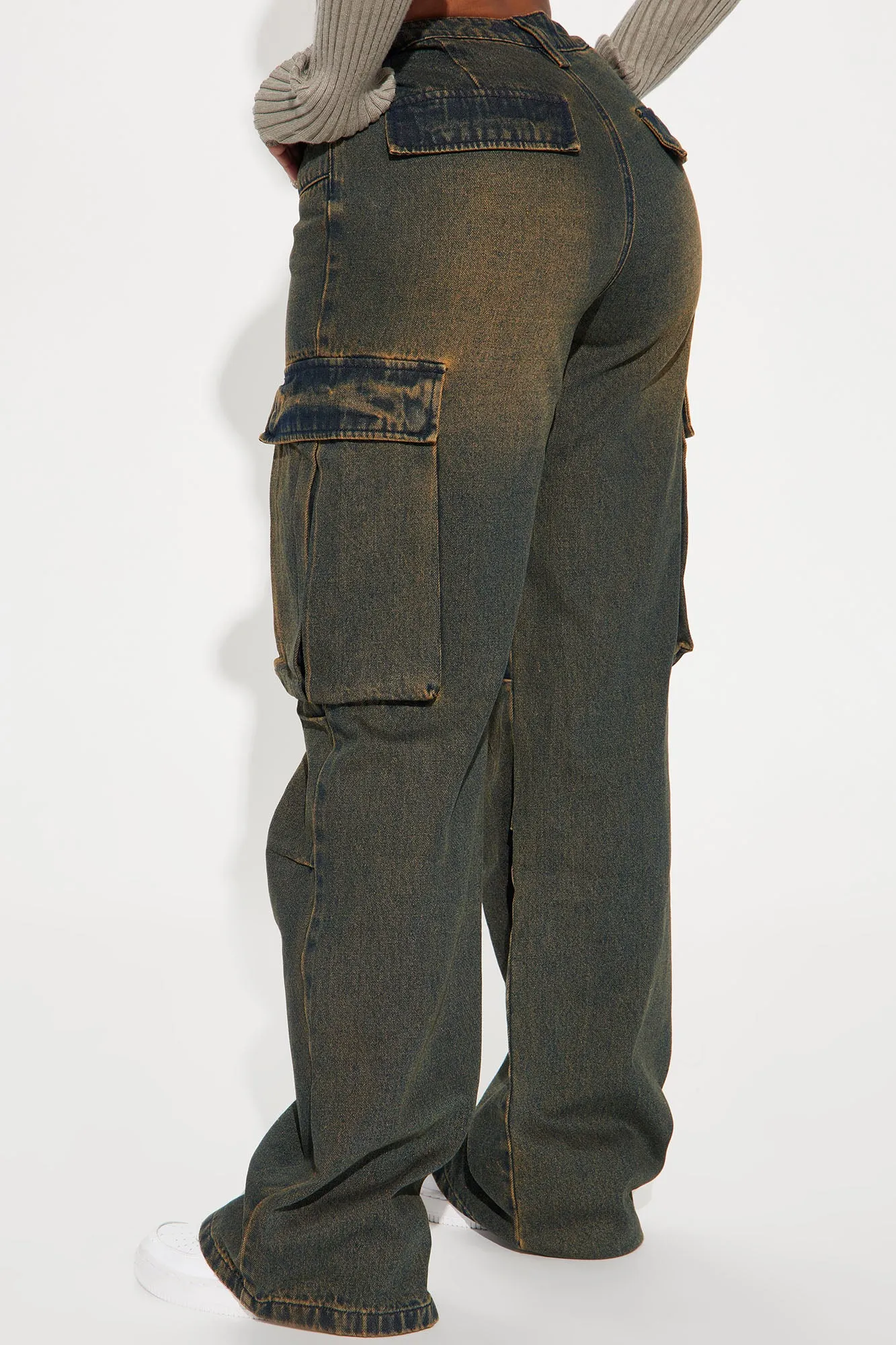 Asymmetry Tinted Cargo Jeans - Dark Wash