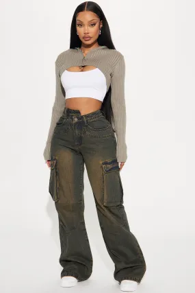 Asymmetry Tinted Cargo Jeans - Dark Wash