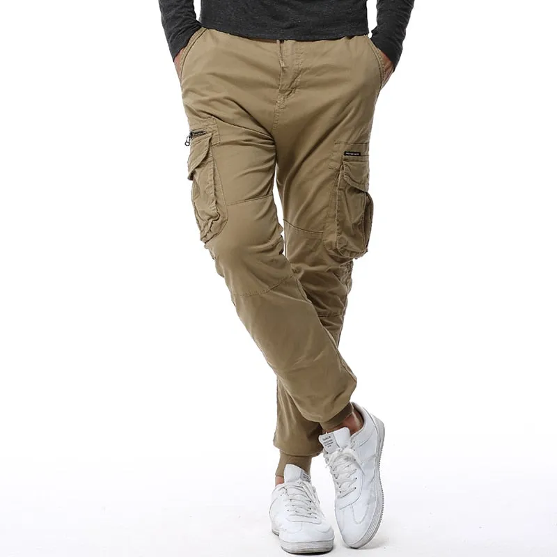 Athletic Style Ribbed Ankle Tactical Cargo Pants