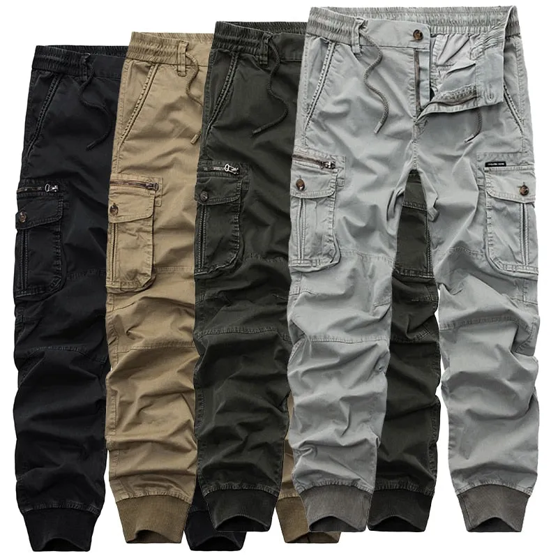 Athletic Style Ribbed Ankle Tactical Cargo Pants