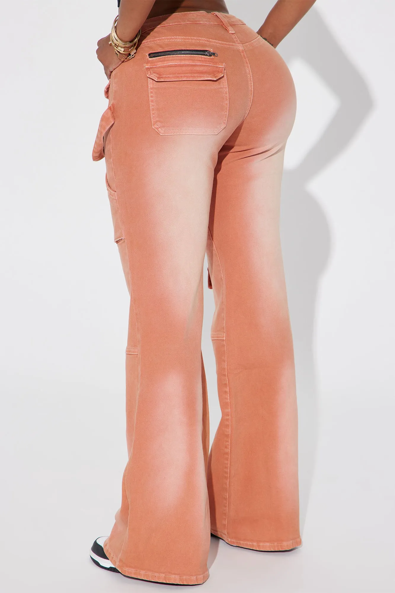 Attention On Me Stretch Cargo Flare Jean - Mocha