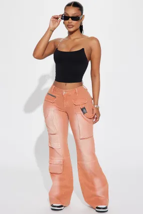 Attention On Me Stretch Cargo Flare Jean - Mocha
