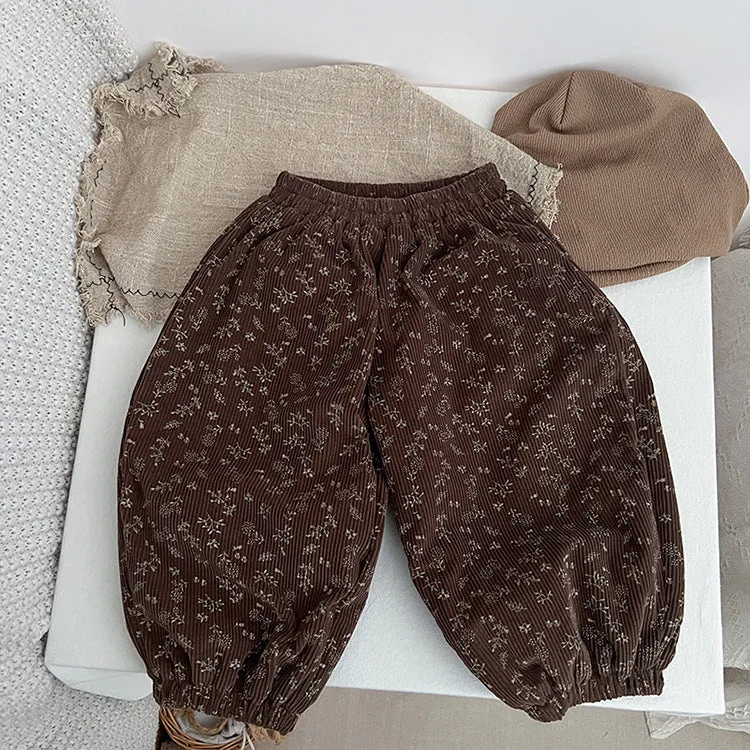 Baby Girl Ditsy Flower Pattern Corduroy Fabric Loose Thickened Pants In Winter by MyKids-USA™