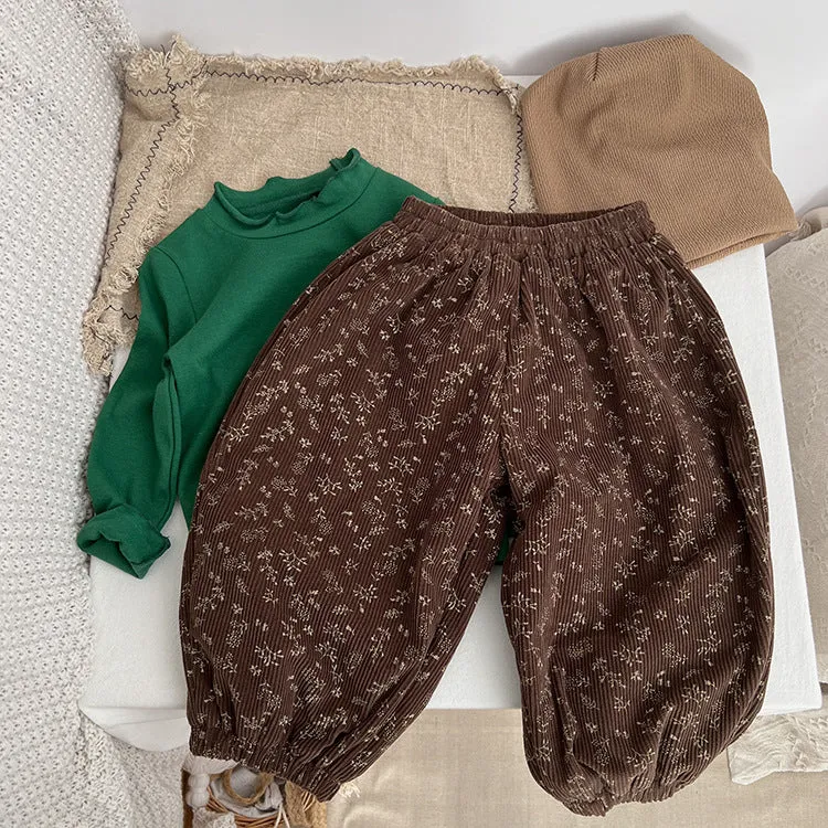 Baby Girl Ditsy Flower Pattern Corduroy Fabric Loose Thickened Pants In Winter by MyKids-USA™
